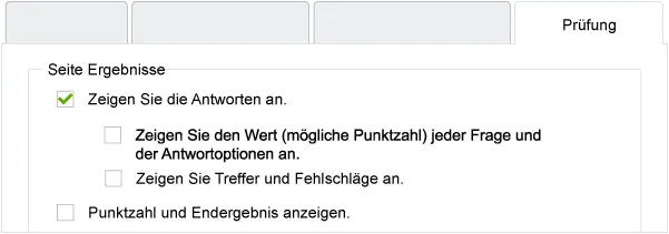 Screenshot für die Konfiguration der Ergebnisanzeige auf der Seite zum Abschluss der Prüfung.
